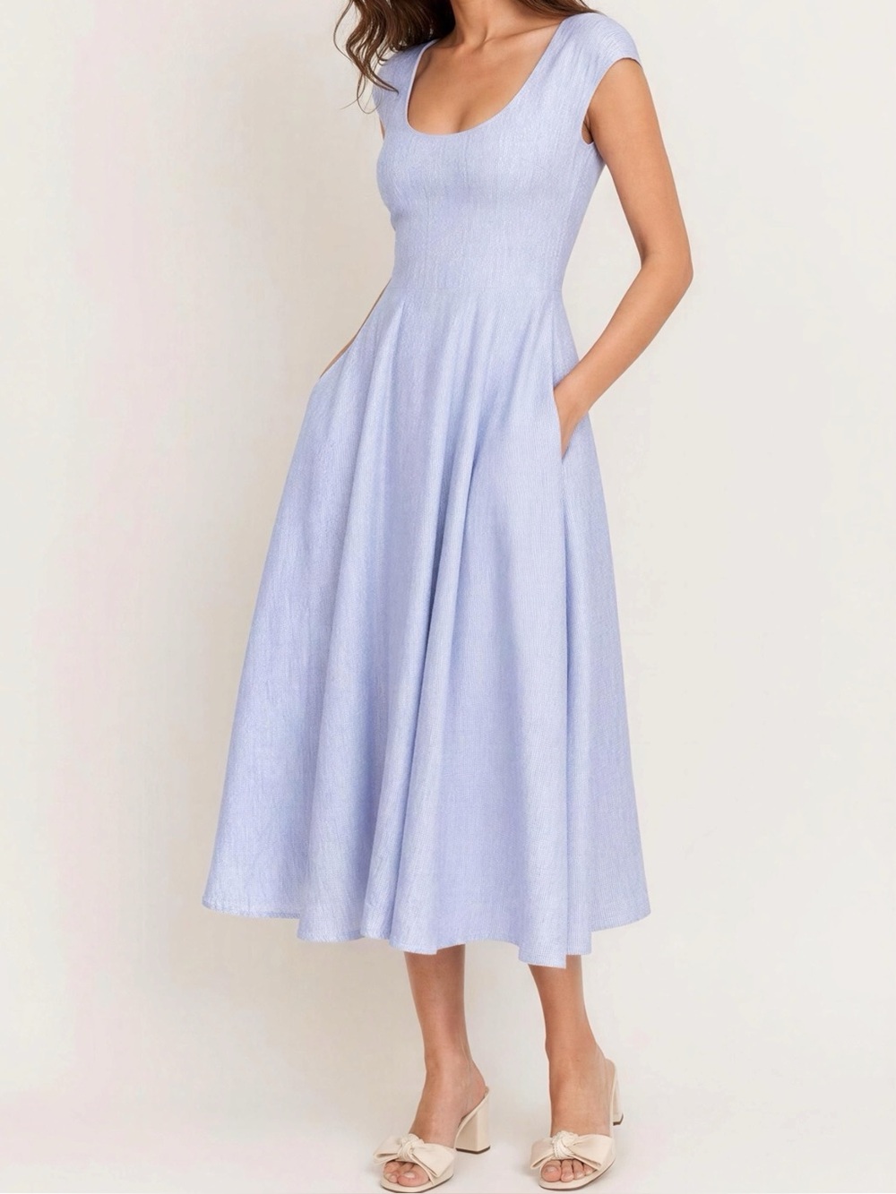 GUIZIO Leila Linen Midi Dress, Blue/White Stripe, XS